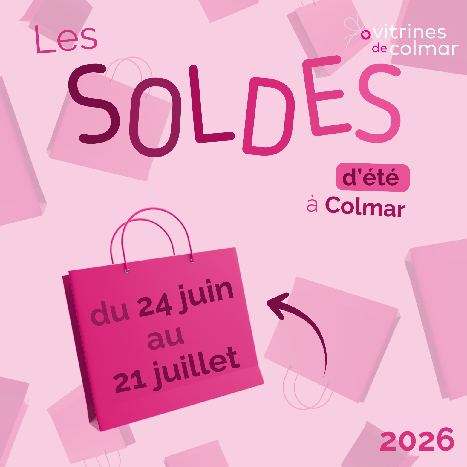 Visuels d'annonce des soldes d'été à Colmar du 24 juin au 21 juillet 2026